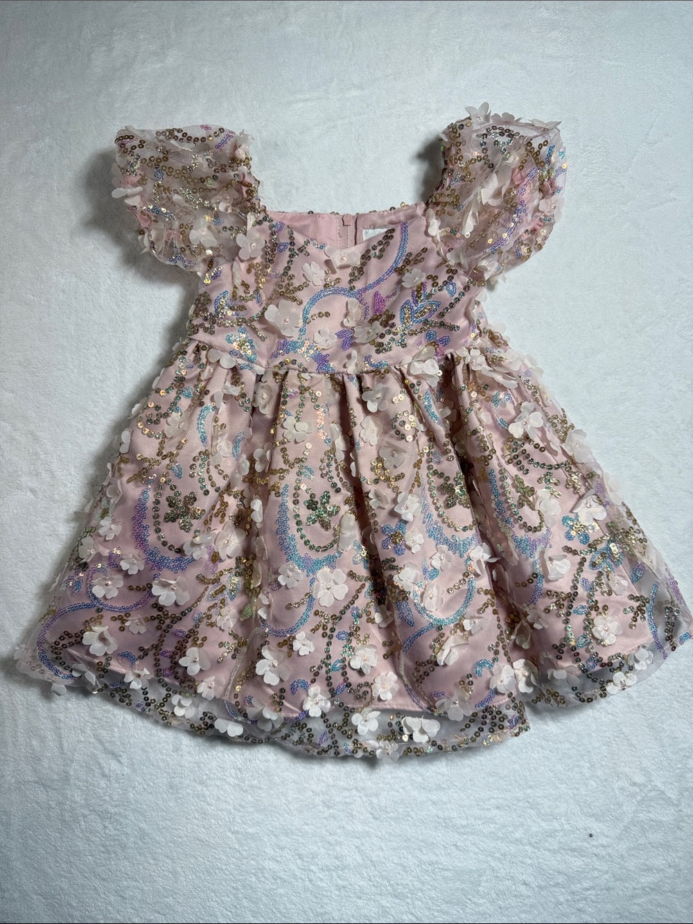 Rare Editions Pink Floral Sequin Party Dress